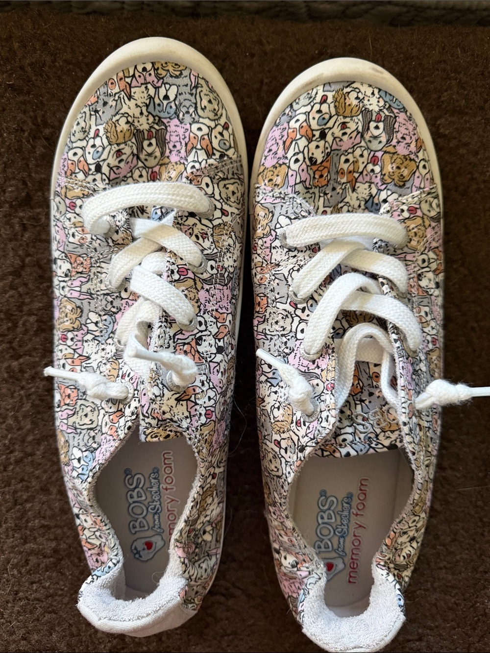 Skechers BOBS White Sneakers with Pastel Multi Puppy Print